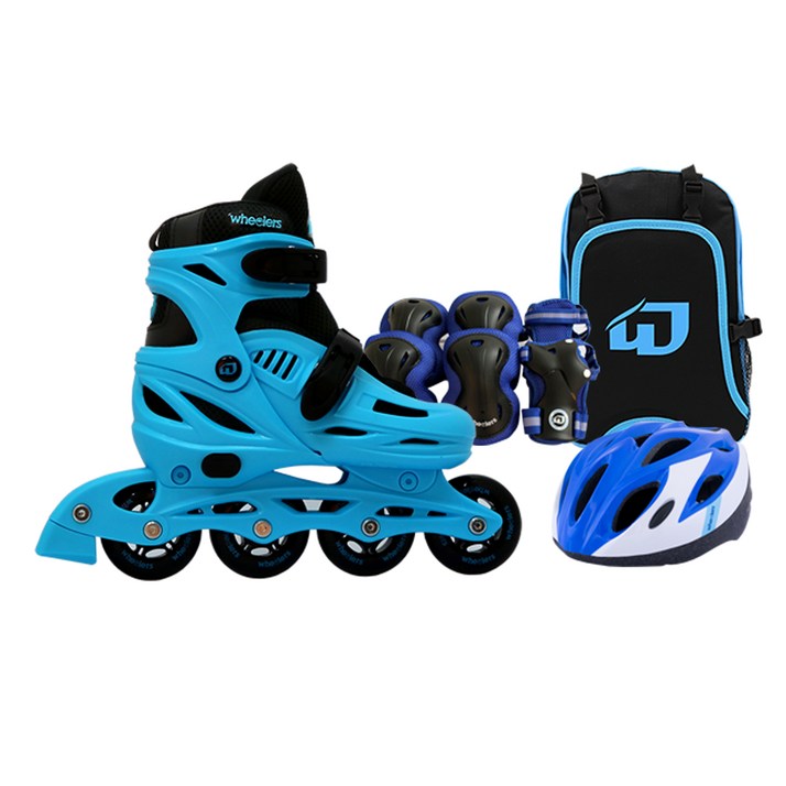 휠러스 아동용 에이스2 인라인스케이트  가방  보호대  헬멧 콤보 세트, 블루