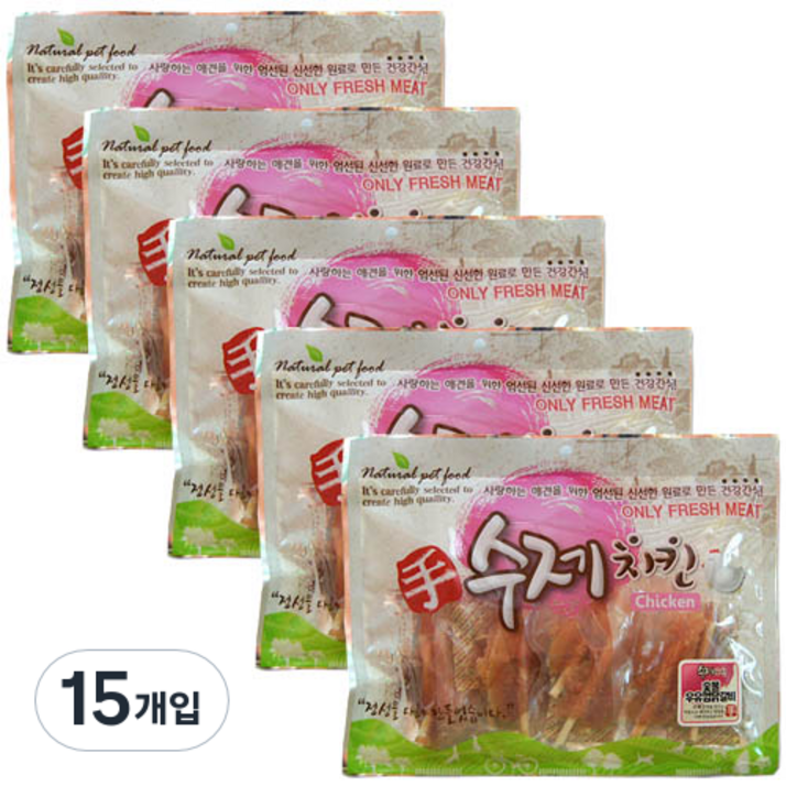 수제치킨 강아지 건조간식 150g, 오메가우유껌 닭갈비, 15개