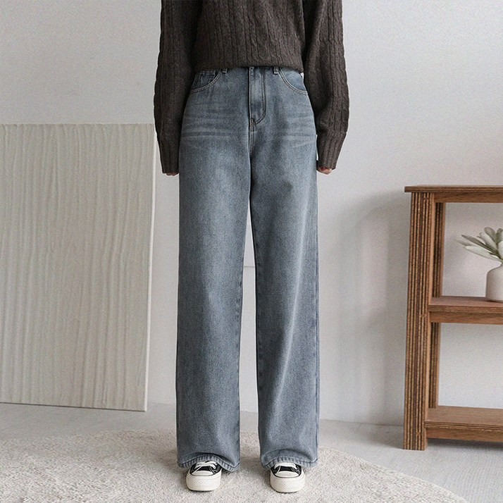 앤드스타일 여성용 숏/롱 기장 히터진 NO 2 본딩기모 와이드 데님팬츠 264996