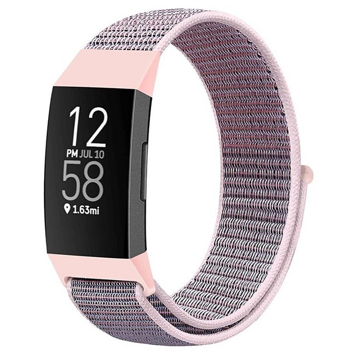 AVOD Fitbit Charge 4/Charge 3/SE와 호환되는 나일론 시계 밴드, 부드러운 교체용 손목 밴드, 통기성 스포츠 스트랩, 밴드 포함, 여성 남성용 (인디고), Pink Sand