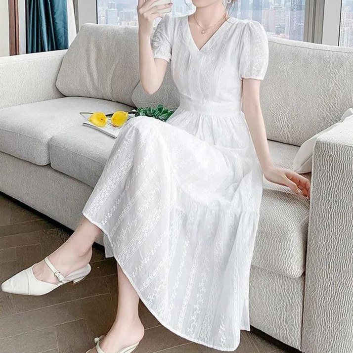 봄 여름 반팔 하객 화이트 롱원피스 20대여성nog3+7cIc