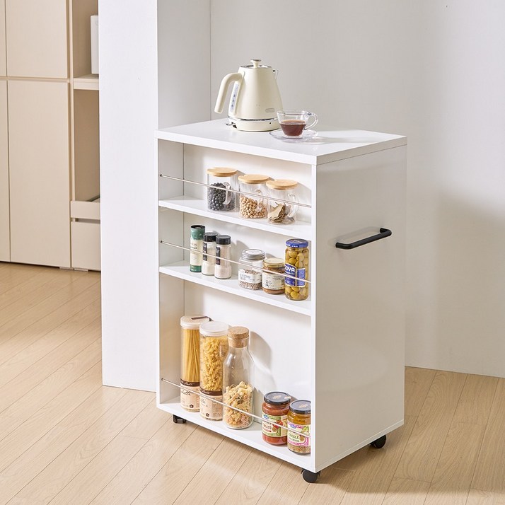 프린홈 네트 만능 이동식 트롤리 조리대 수납장 3color, 화이트