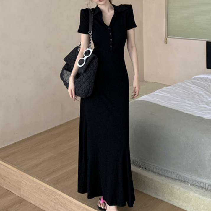 유니크코코 카라 슬림 롱 원피스 a라인 반팔 맥시 5660