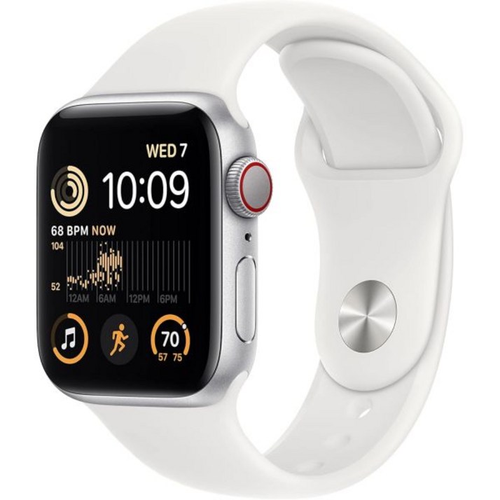 Apple Watch SE2세대GPS 셀룰러 40mm 흰색 스포츠 밴드가 있는 실버 알루미늄 케이스 ML갱신