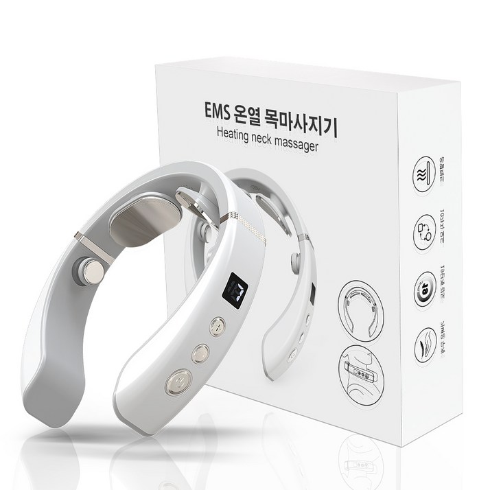 EMS 저주파 목 마사지기 온열기능 휴대용 무선 찜질 안마기 음성기능