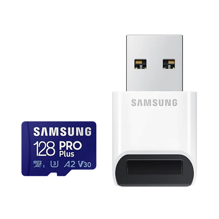 삼성 PRO Plus 마이크로SD 메모리카드 128기가 MicroSDXC 4K UHD Class10 스마트폰 태블릿 카메라 블랙박스 USB 리더기 포함, 128GB 삼성 PRO Plus 마이크로SD 메모리카드 128기가 MicroSDXC 4K UHD Class10 스마트폰 태블릿 카메라 블랙박스 USB 리더기 포함, 128GB