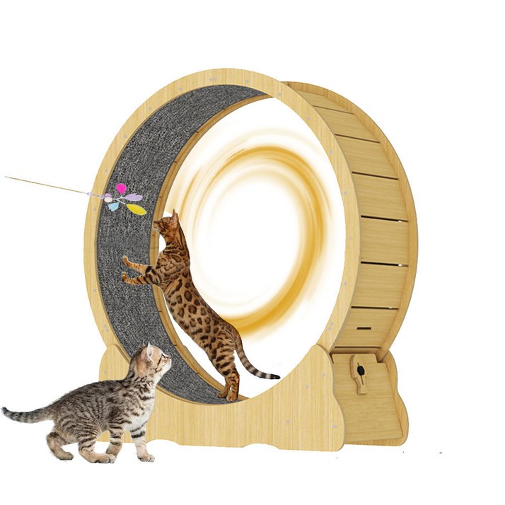 PawJoy 캣휠 다기능 고양이캣휠 무소음 고캣휠 DIY 캣휠 추천 안전하고 재미 있는고양이, 원목 캣휠, 가정용실내용 고양이 운동기구