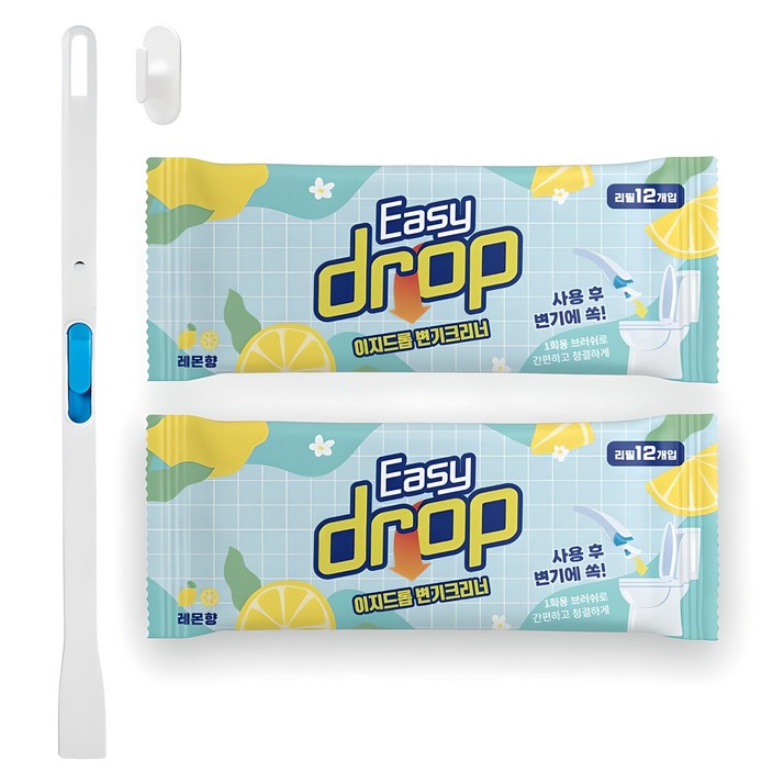 이지드롭 변기크리너 레몬향 리필 브러쉬 24개입  핸들  전용 고리, 혼합색상, 1세트