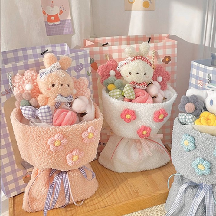 파티굿즈 졸업꽃다발 종이가방 토끼 병아리 꽃다발 졸업식