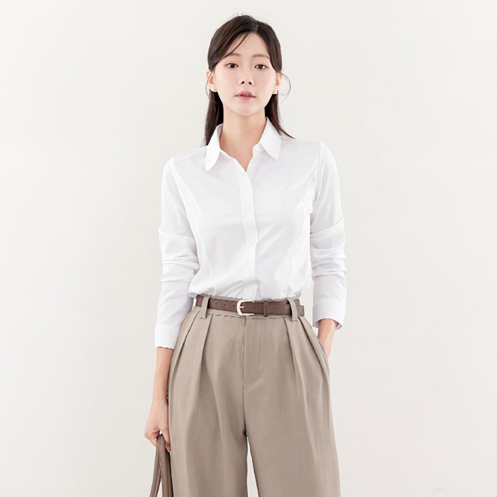 더웨이나인 흰색 스판 카라 정장 셔츠 블라우스 남방 긴팔 빅사이즈 XS4XL 고급