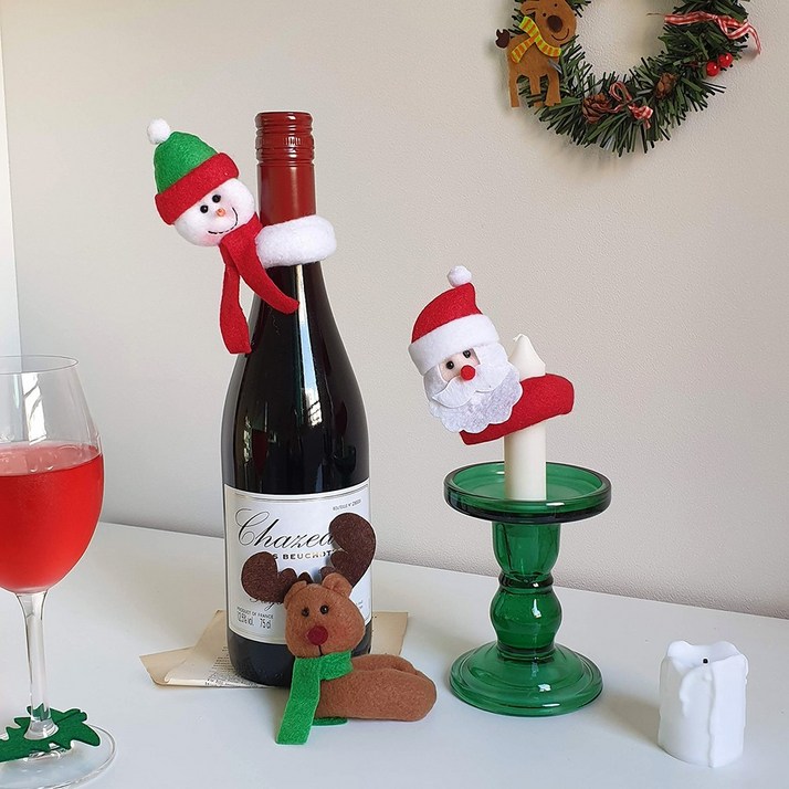 페페무드 크리스마스 와인병 허그 홀더 3types 와인 성탄절 파티 테이블 소품 선물 장식 홈파티, 산타, 1개