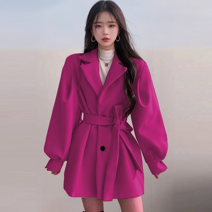 해피유통 여성 빅사이즈 루즈핏 벨트 심플 무지 모직코트 해피유통 여성 빅사이즈 루즈핏 벨트 심플 무지 모직코트
