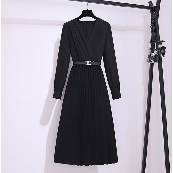 서진맘 홍콩 스타일 프렌치 럭셔리 플리츠 긴팔 롱 원피스