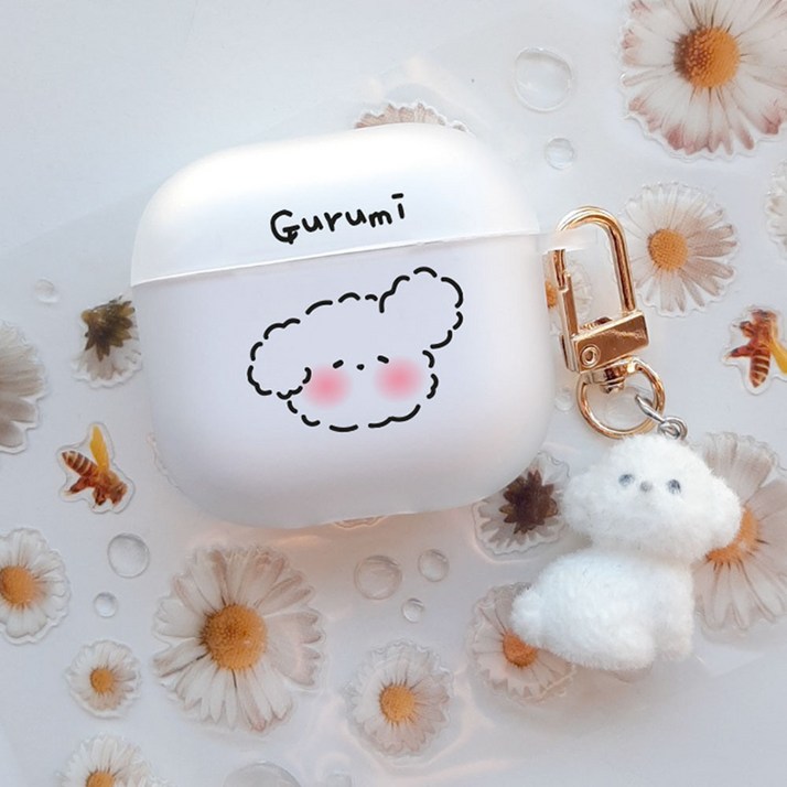 나인어클락 댕댕이 구르미 변색방지 애플 이어폰 TPU 무광 에어팟 케이스 비숑 키링 강아지 Airpods 4 3 2 1프로 2세대 반투명 케이스, 1개