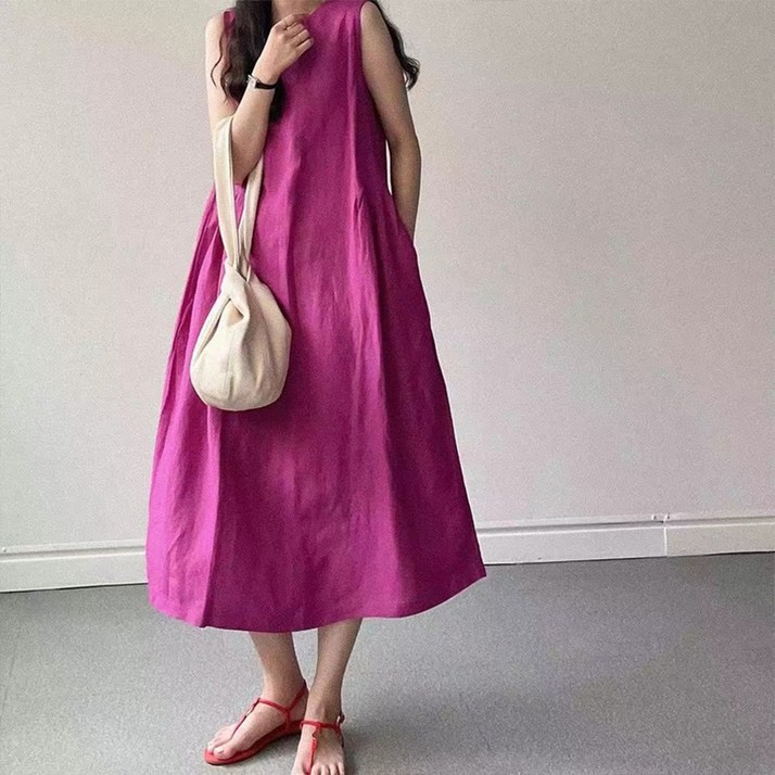 여성 여름 라운드 루즈핏 롱스커트 민소매 나시 원피스 시원한 롱 나시 원피스