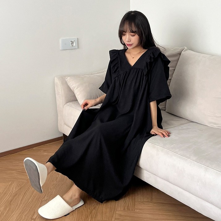 미야미 반팔 44120 빅사이즈 원피스 잠옷 홈웨어 파자마 오버핏 뜨왈 감성 임부복 가능