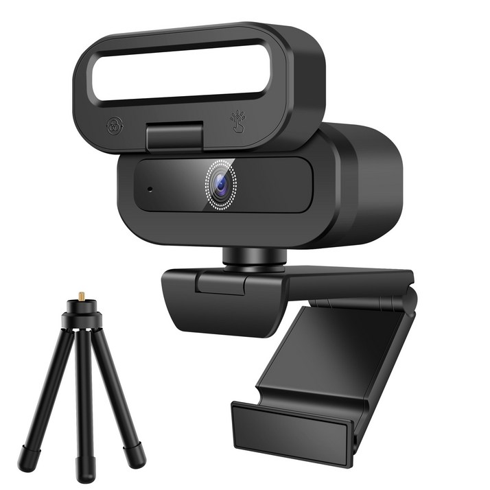 RUNDX 4K 웹캠 화상회의 마이크내장 컴퓨터 카메라 + 삼각대 세트, 블랙