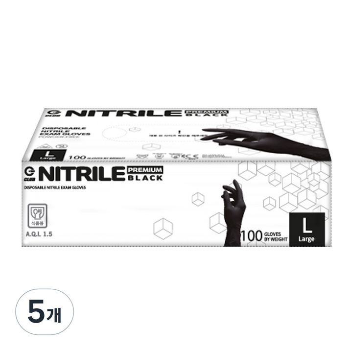지클럽 프리미엄 고중량 니트릴 장갑 100p, 블랙, 대(L), 5개