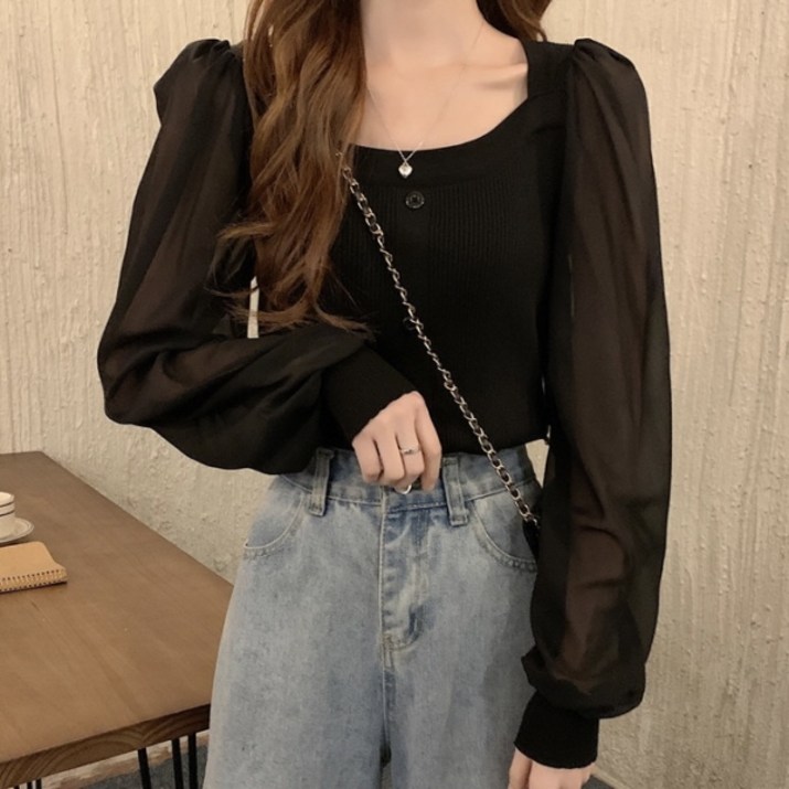 피어니스트 쉬폰 니트 스퀘어넥 블라우스 피어니스트 쉬폰 니트 스퀘어넥 블라우스
