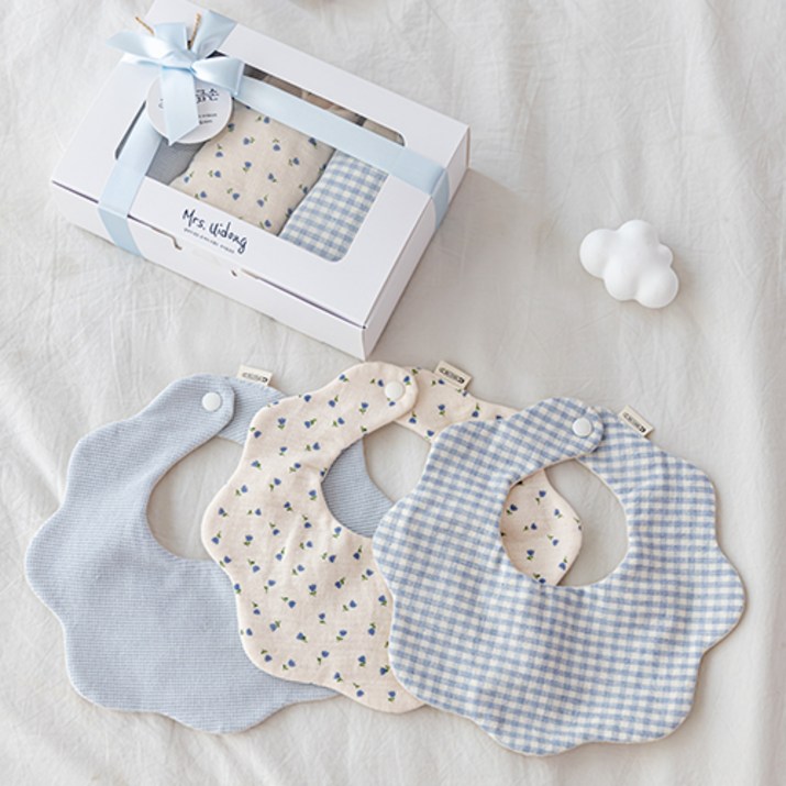 출산백일선물 미니튤립 쁘띠 턱받이3종세트 선물포장