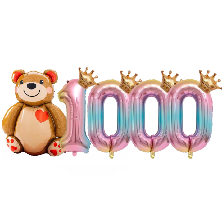 파파 파티 곰돌이 풍선 생일 파티 숫자 풍선 세트, 1세트, 곰돌이 1000