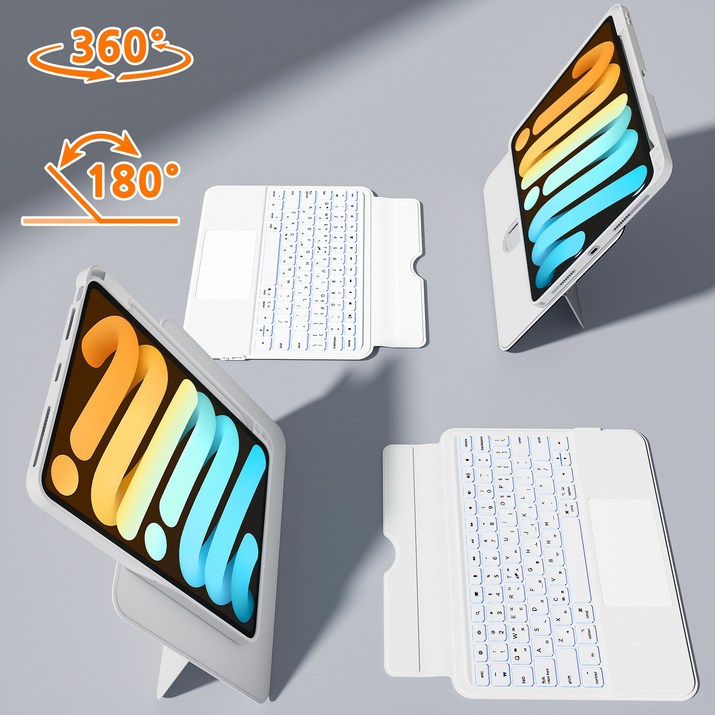 AITEWO 아이패드 분리형 키보드 케이스 매직키보드 360도회전 펜슬 수납 맥세이프 백라이트 프로 234567 세대 에어 10.9 11 12.9 13인치 M2 M3 M4, 화이트, 1개