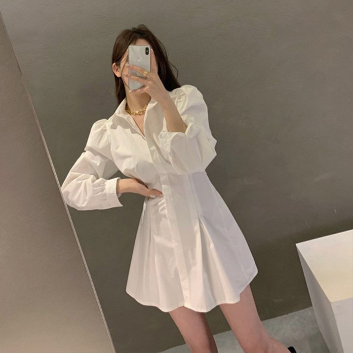 레티고 여성 심플 셔츠 미니 원피스