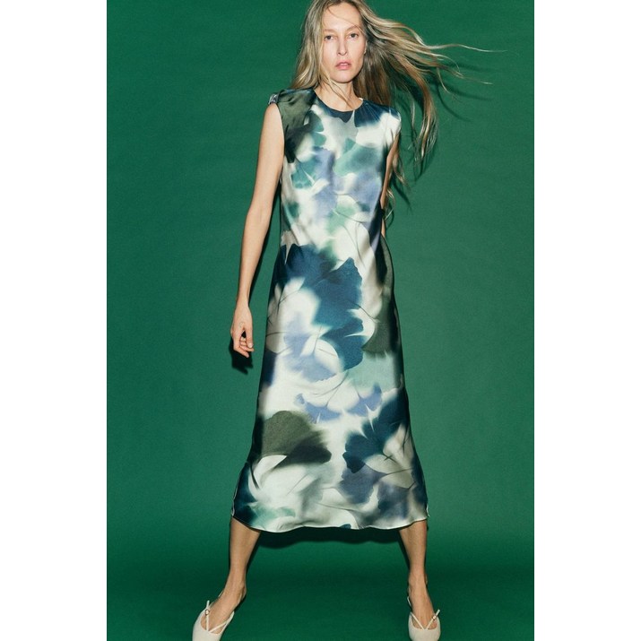 자라 ZARA 패턴 새틴 미디 원피스 2362119098 599530