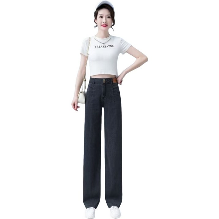 1/1+1 여성 슬림핏 텐셀 청바지 아이스 경량 쿨링팬츠 텐셀소재 사방스판 하이웨이스트 더블버튼 텐셀 청바지