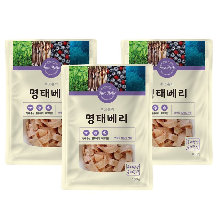 후코홀릭 강아지 건조 간식, 명태  베리 혼합맛, 100g, 3개
