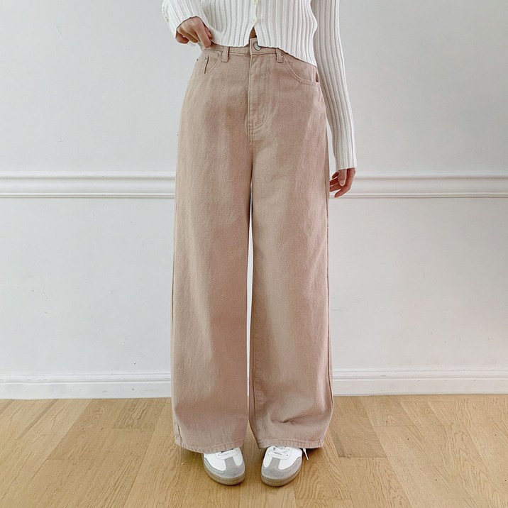 플랜데이 여성용 롱/숏 기장 로이 와이드 코튼 팬츠