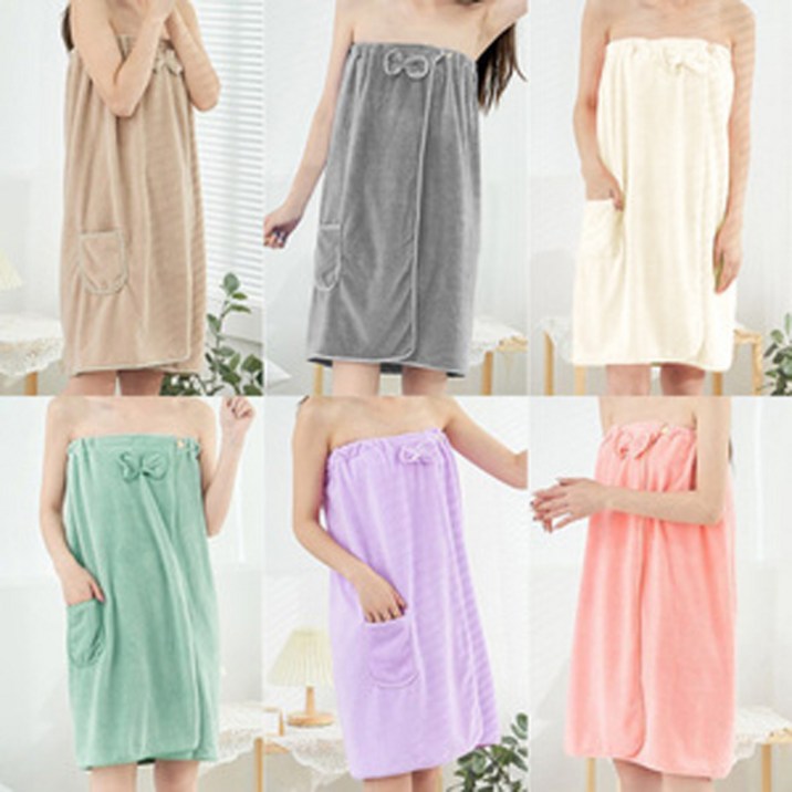 여성 골프샤워가운 사계절용 벨크로 랩가운 오프숄더 찍찍이 샤워타월 목욕원피스