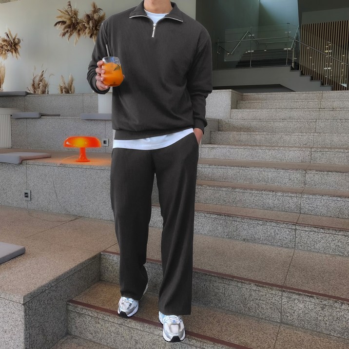 빠델 남성용 골지 반집업 와이드팬츠 트레이닝세트