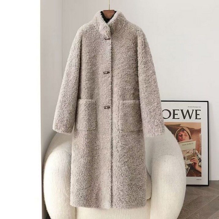 JoYouth 여성 자켓 양털 무스탕 코트 롱코트 루즈핏 캐주얼 아우터