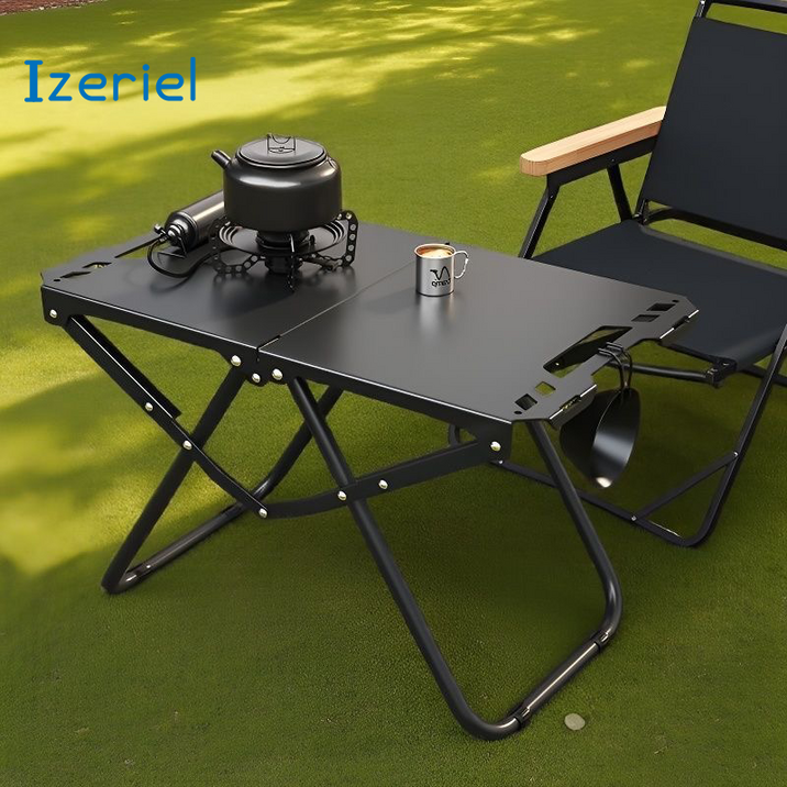 Izeriel 다용도 캠핑 미니 테이블 접이식 캠핑 테이블폴딩 경량 미니 식탁 튼튼한 야외 휴대용 폴더블 캠핑용 식탁보관가방 캠핑 용품, 블랙
