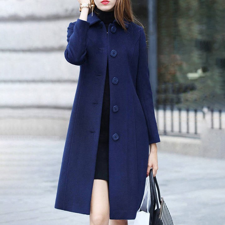 ORZQU 가을 겨울 여성 도톰 모직 롱 슬림 코트