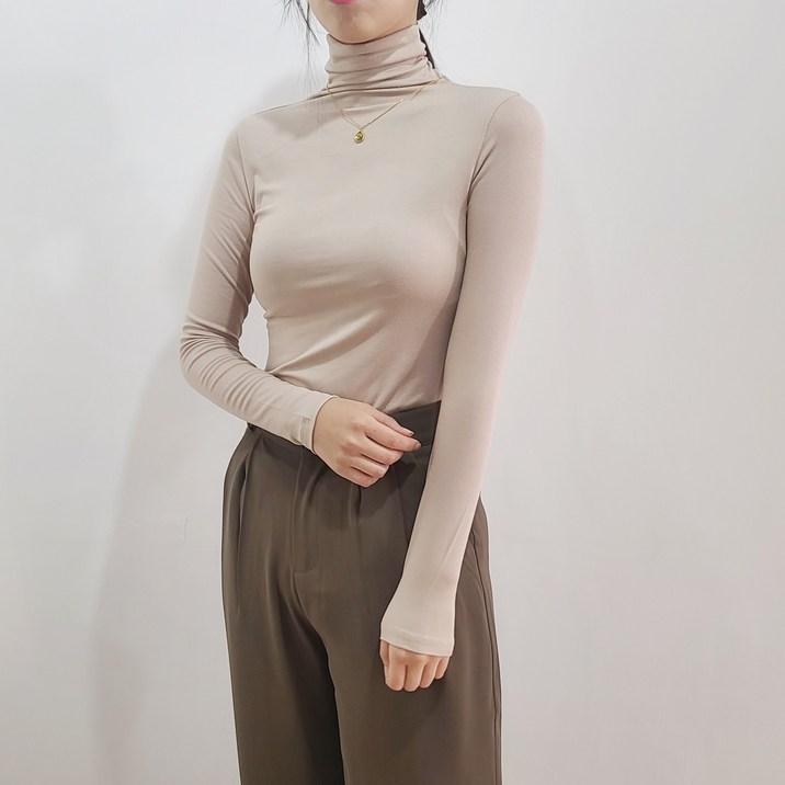 Banhany MADE 긴목 반목 베이직 슬림핏 텐셀 쫀쫀 터틀넥 목 폴라 기본 긴팔 티셔츠 10color