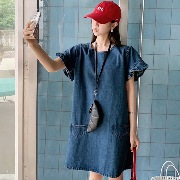 대박난박양 프릴 반소매 데님 원피스
