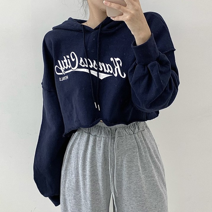 마이쏭 여성 봄신상 루즈핏 로열레터링크롭후드맨투맨