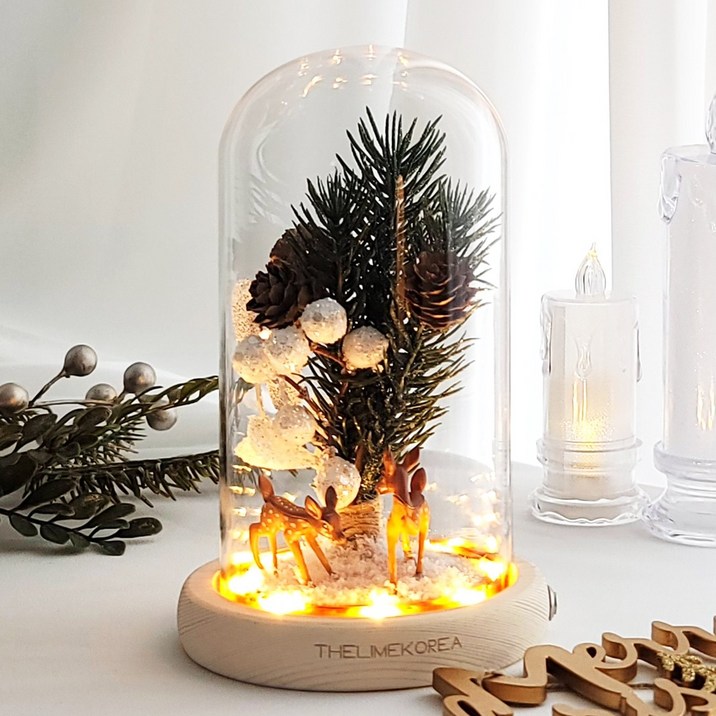 LED 노르딕 유리돔 미니트리 무드등 크리스마스 장식 감성 인테리어 소품, 단품, 1개