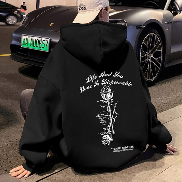 스몰더 남자 오버핏 플라워 후드 맨투맨 티셔츠 1730