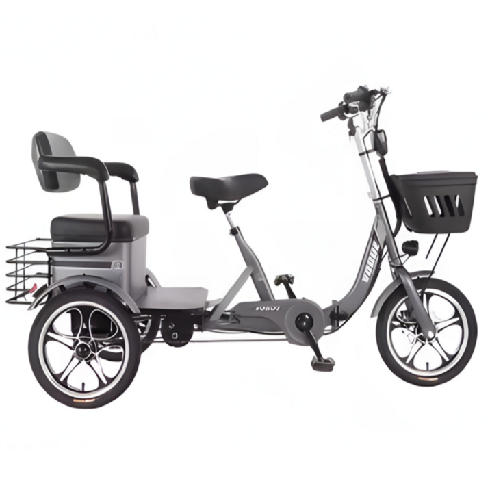 벨라다디 PAS 스로틀 겸용 세발전기자전거 2인용 전동 접이식 가성비 3륜 3인용, 밀크화이트, 강철