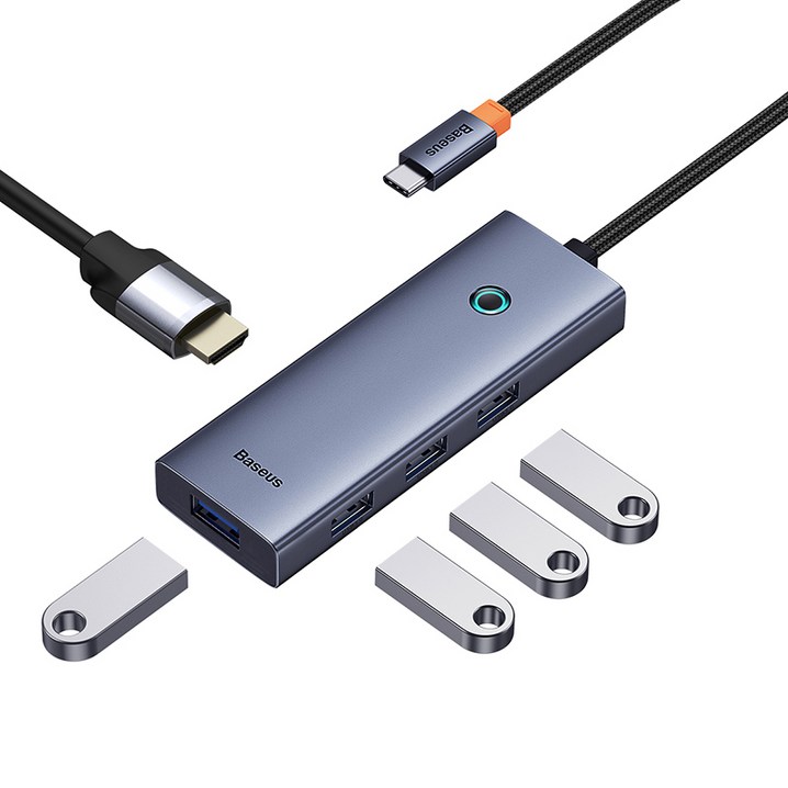 베이스어스 5in1 C타입 Hdmi 4K 스마트 미러링 원터치스크린 멀티허브 HDMIUSB3.04, 그레이 베이스어스 5in1 C타입 Hdmi 4K 스마트 미러링 원터치스크린 멀티허브 HDMIUSB3.04, 그레이