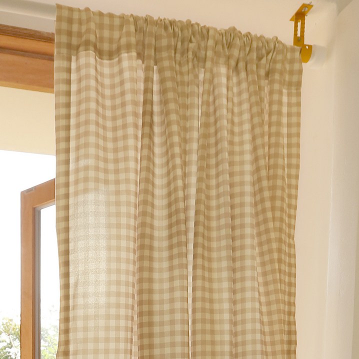 바자르 모노체크 가리개 긴창형 커튼  커튼끈