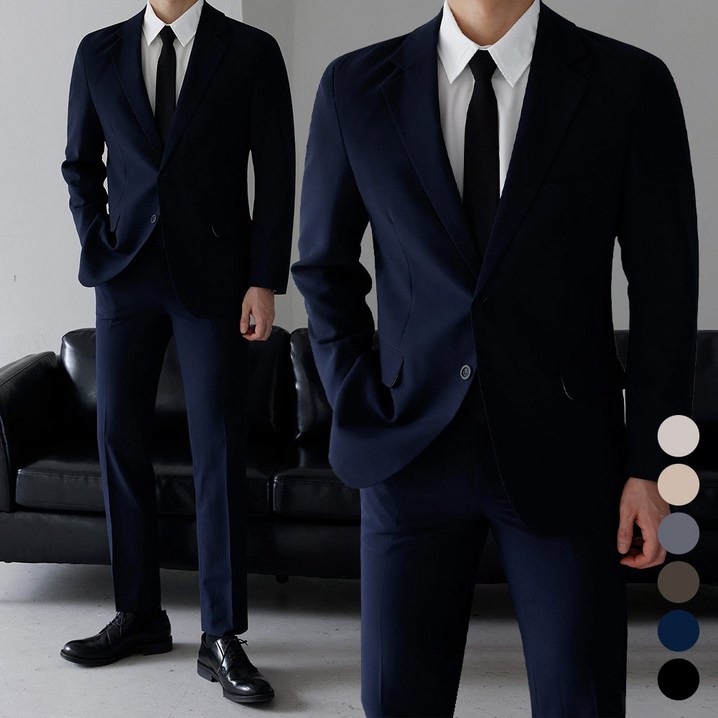 베이직바이블 남성용 사계절 베이직 수트 정장 세트 프리미엄 빅사이즈 자켓 슬랙스3color