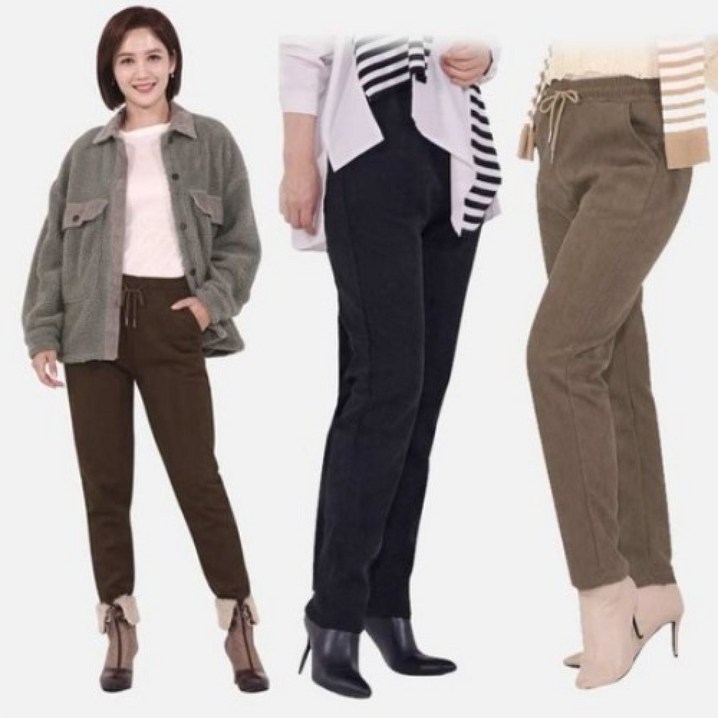 따시따시 강열바지 3종블랙카키베이지 여성 기모팬츠 벤딩 코듀로이 겨울바지