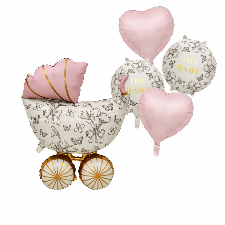 EC1983 베이비샤워 풍선 세트 유모차 풍선 아기 파티 장식, 핑크, 1세트