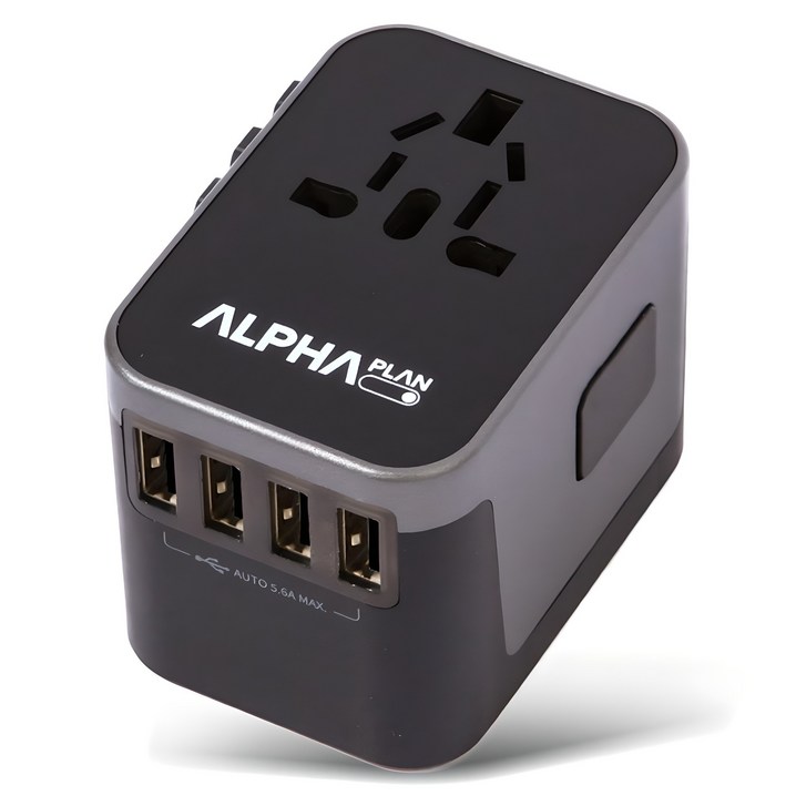 알파플랜 USB 4포트 C타입 1포트 올인원 해외 여행용 멀티 어댑터 블랙 그레이 JY305B, 1개 알파플랜 USB 4포트 C타입 1포트 올인원 해외 여행용 멀티 어댑터 블랙 그레이 JY305B, 1개