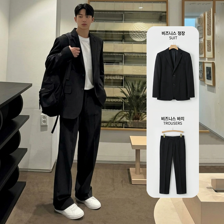 남자 여름 정장 세트 스판 루즈핏 자켓팬츠 구김방지 오버핏 캐주얼 수트