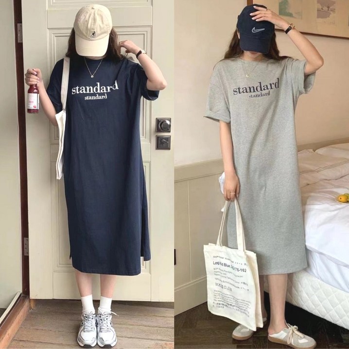 제니바코 부들부들 편안한 루즈핏 여름 반팔 원피스